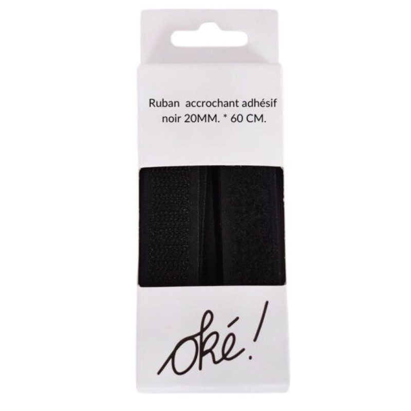 SACHET DE 6 / RUBAN ACCROCHANT ADHESIF NOIR 20MM. * 60 CM.